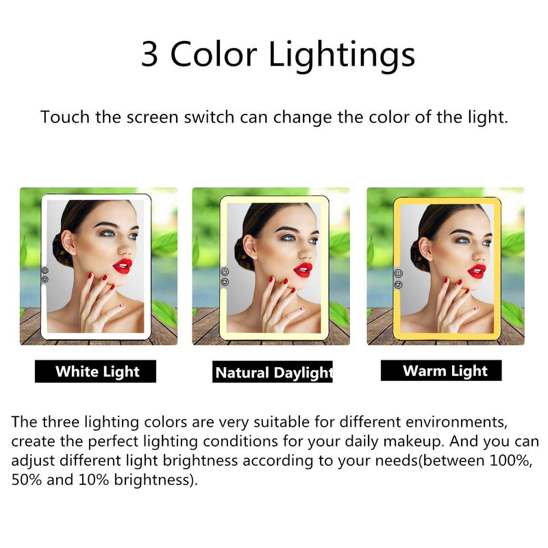 deweisn Folding Lighted Makeup Mirror with 72 LEDs 3 Colors Light Modes USB Rechargable 1800mA Batteries Portable Ultra Thin Compact Vanity Mirror Dimmable Travel Mirror - Image 4